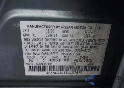2006 Nissan Altima 2.5 S from USA, damaged, VIN 1N4AL11D56C157670